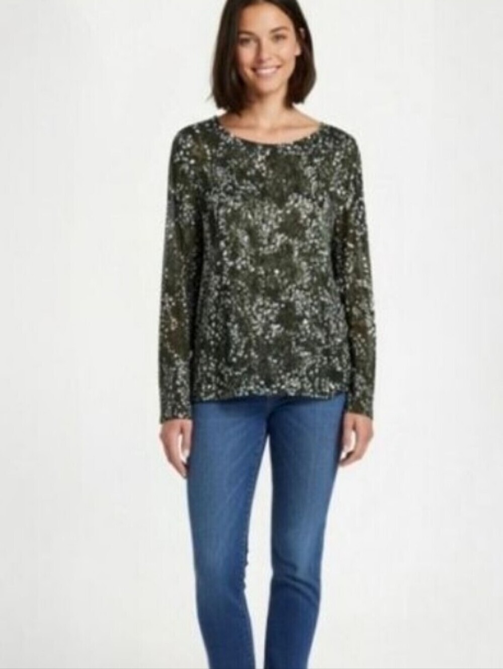 Banana Republic Nikki Texture Moss Green Print Long Sleeve Tunic Blouse